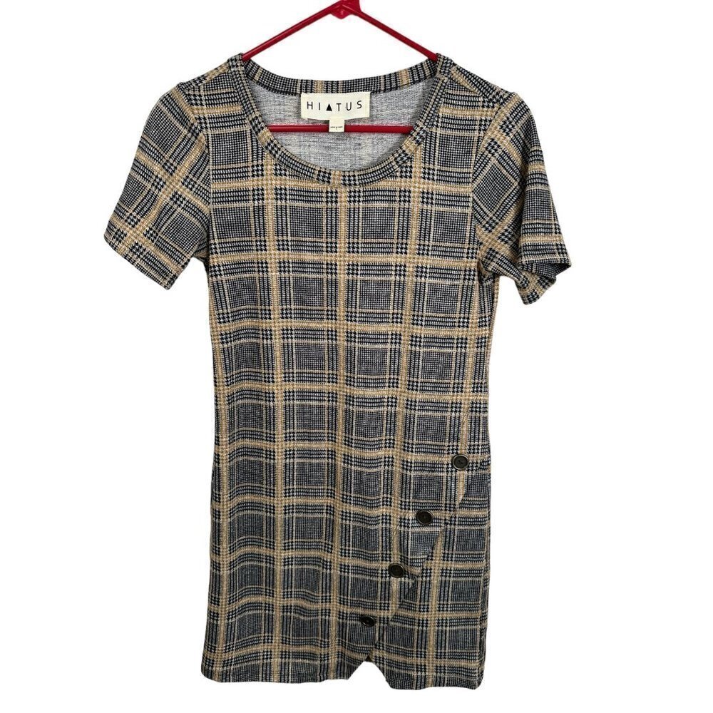 Hiatus T-shirt dress, black and tan‎ checkered, size small